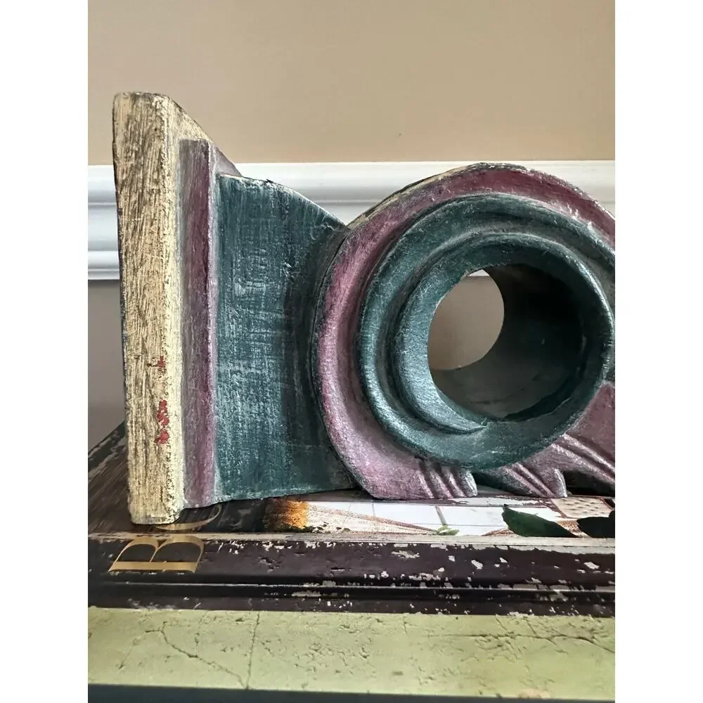 Vintage Wall Sconce Corbel Shelf solid wood Mexico blue burgundy 11x5” drape